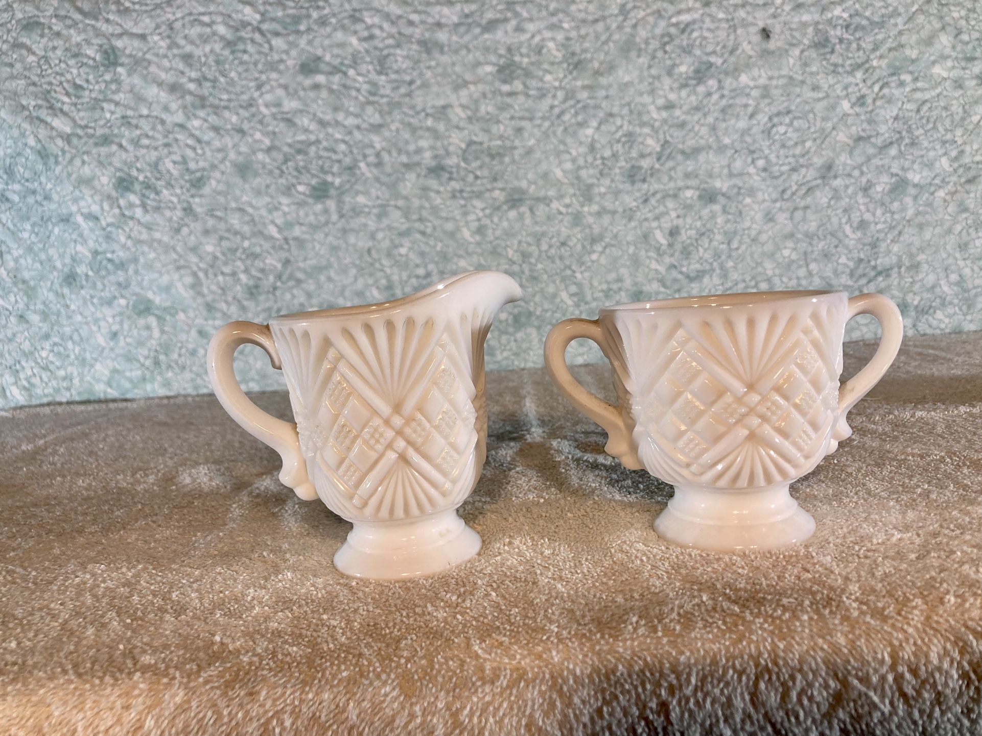 Vintage milk glass creamer and sugar bowl