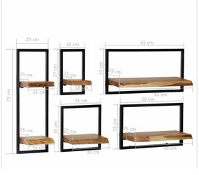 Wàll Shelf Set 5 Pieces Solid Acacia Wood and Steel Thumbnail