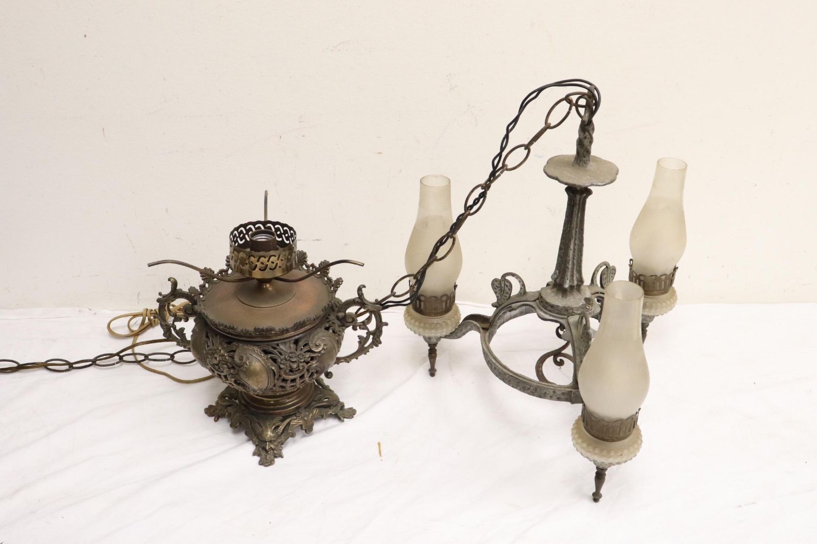 Victorian ceiling light and a Victorian table lamp