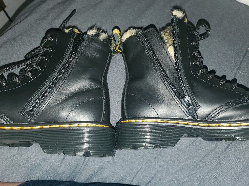 Dr. Martens Black Leopard Faux Fur