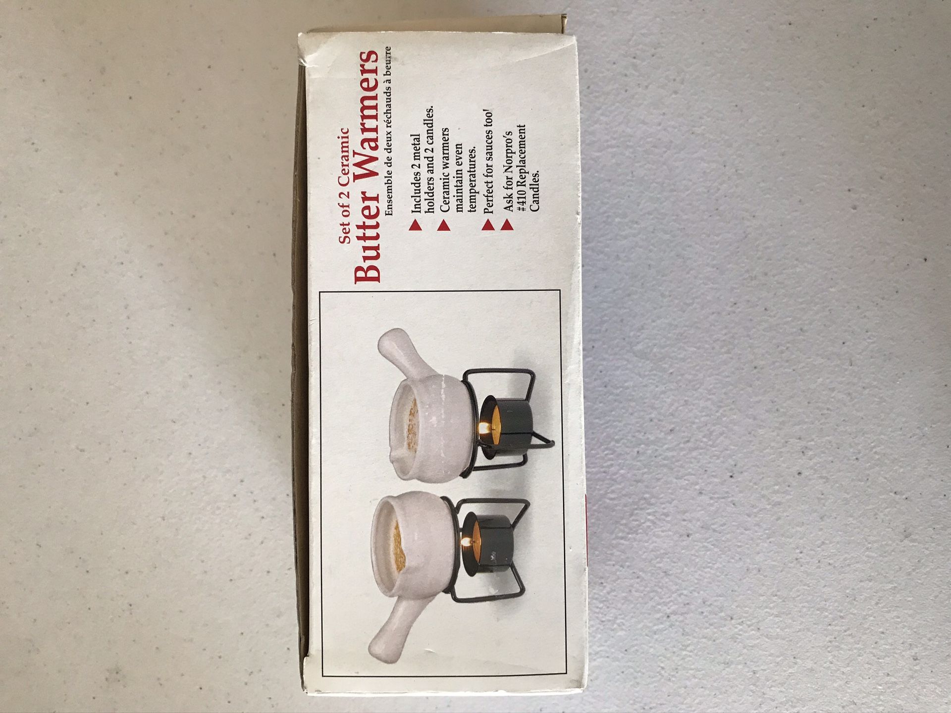 2 sets of 2 Ceramic Butter Warmers (4 total warmers) with Stand and candles