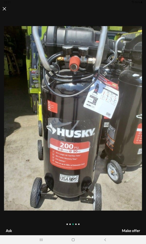 HUSKY CORDED 200 PSI 20 GAL PORTABLE AIR COMPRESSOR NEW