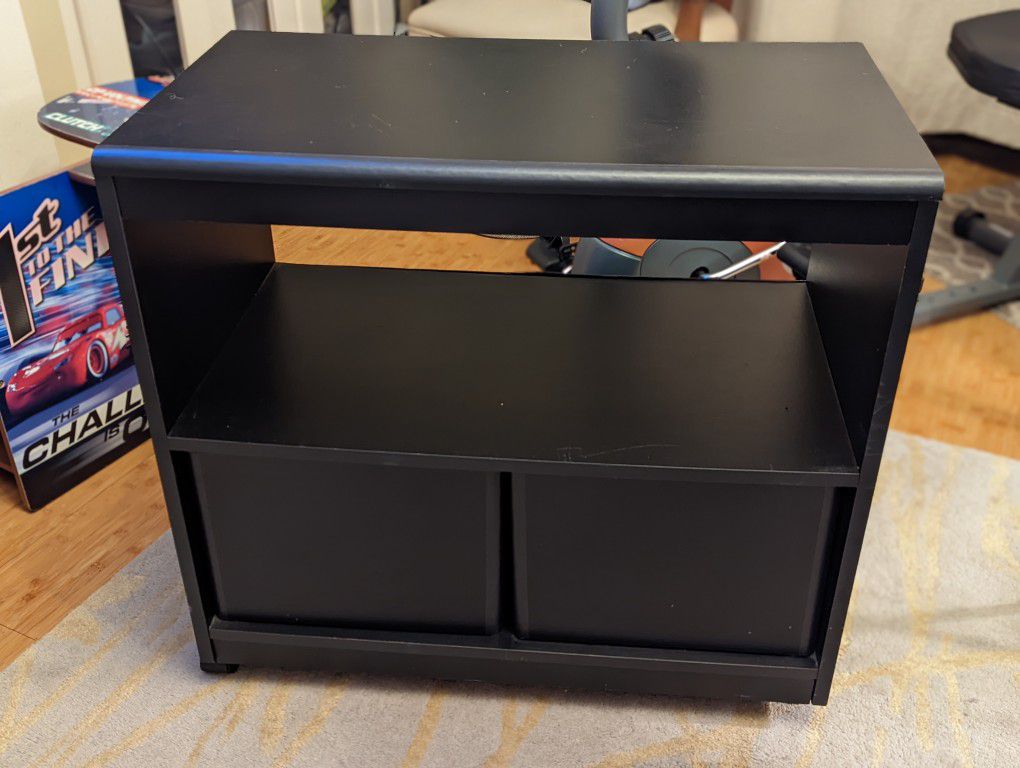 Small Black Entertainment Center With Shelf In Lower Cabinet
