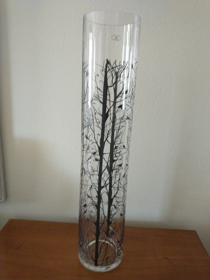 Tall Acrylic Vase With Black Silver Decor