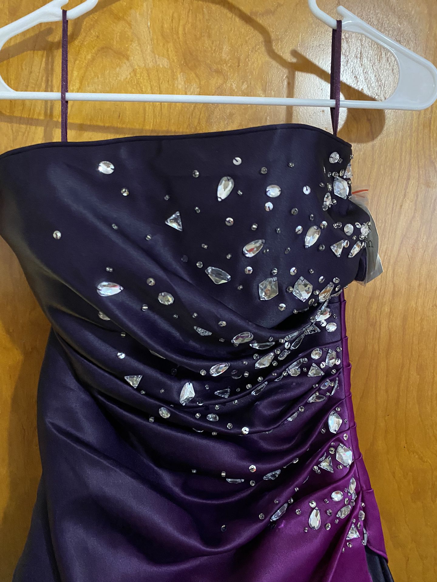 Sleeveless Ombre purple prom dress with crystals