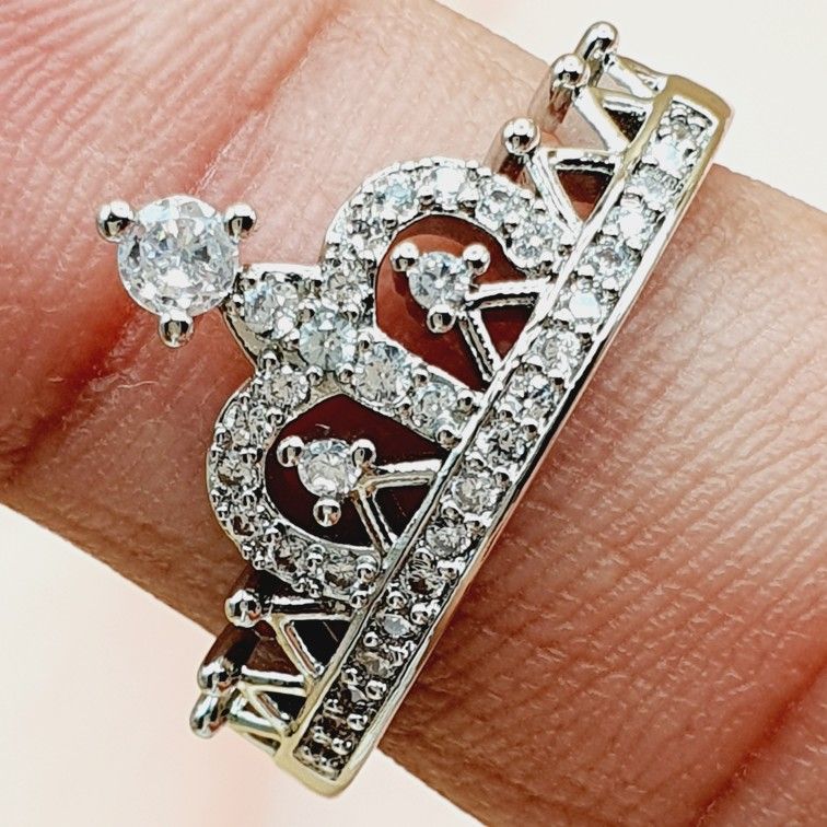 "Sweet Beautiful Party Crystal Clear Heart Crown Lovely Ring for Women, PD600