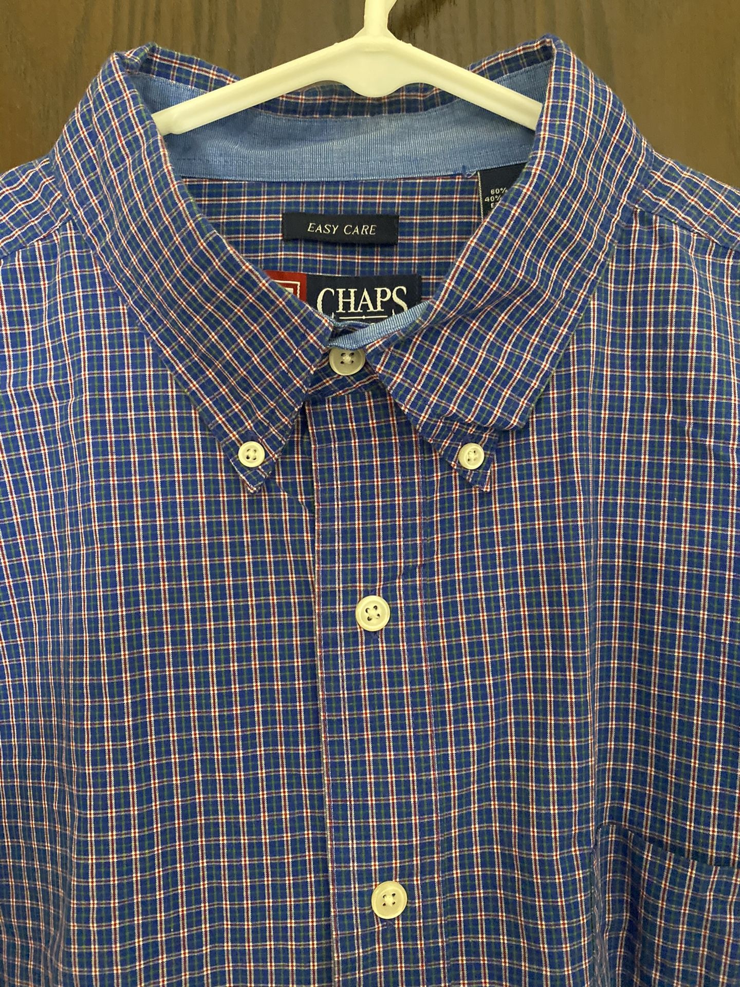 Chaps Easy Care Checkered Long Sleeve Blue Button Down Men's Size XL XLarge