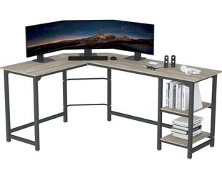 Home/Office Workstation/ Modern L- Shaped Corner Desk/ Sturdy Gaming Desk/ Writing Desk Studio Craft Desk Workstation(Beige) Thumbnail