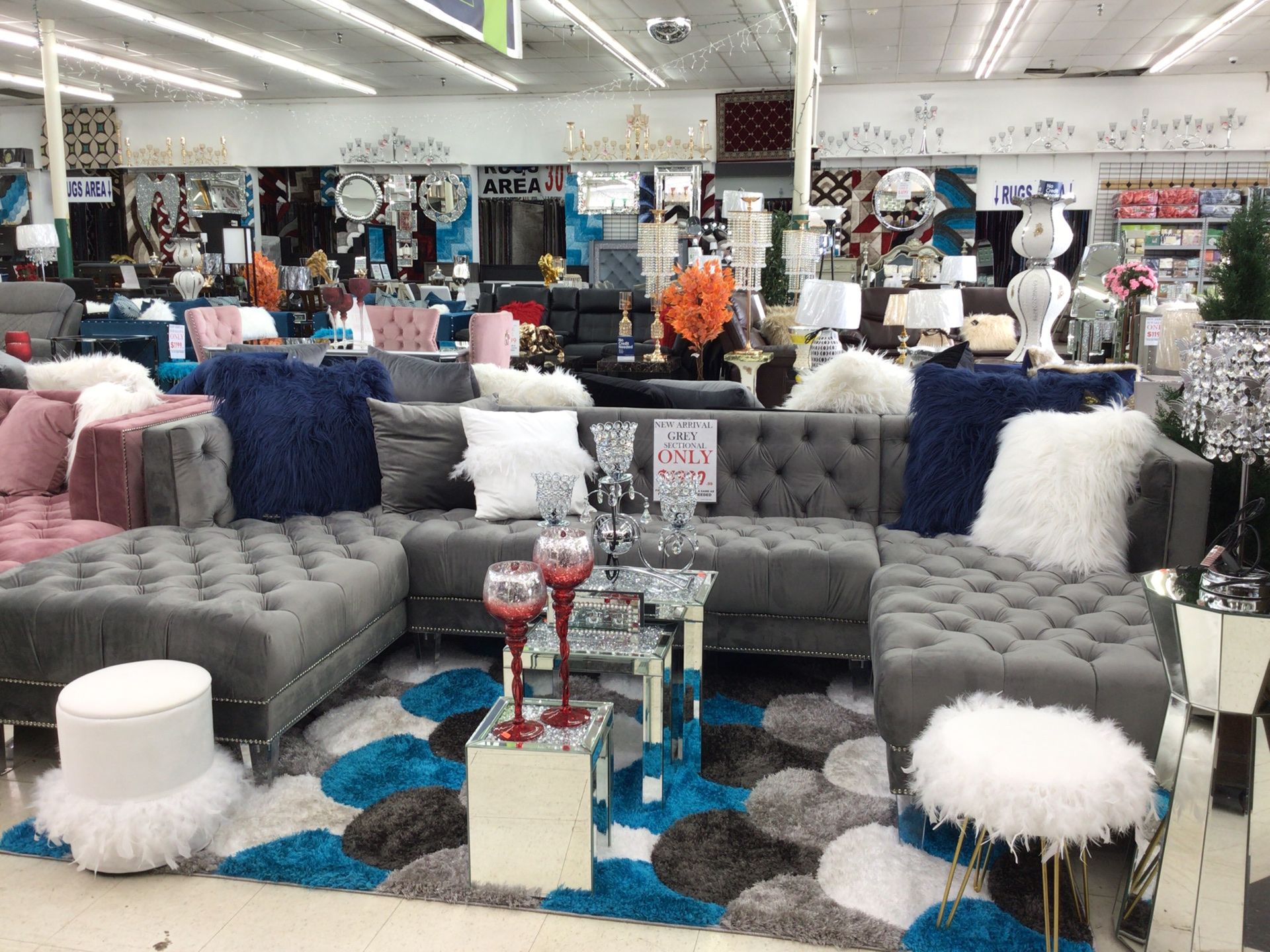 Grey velvet sectional