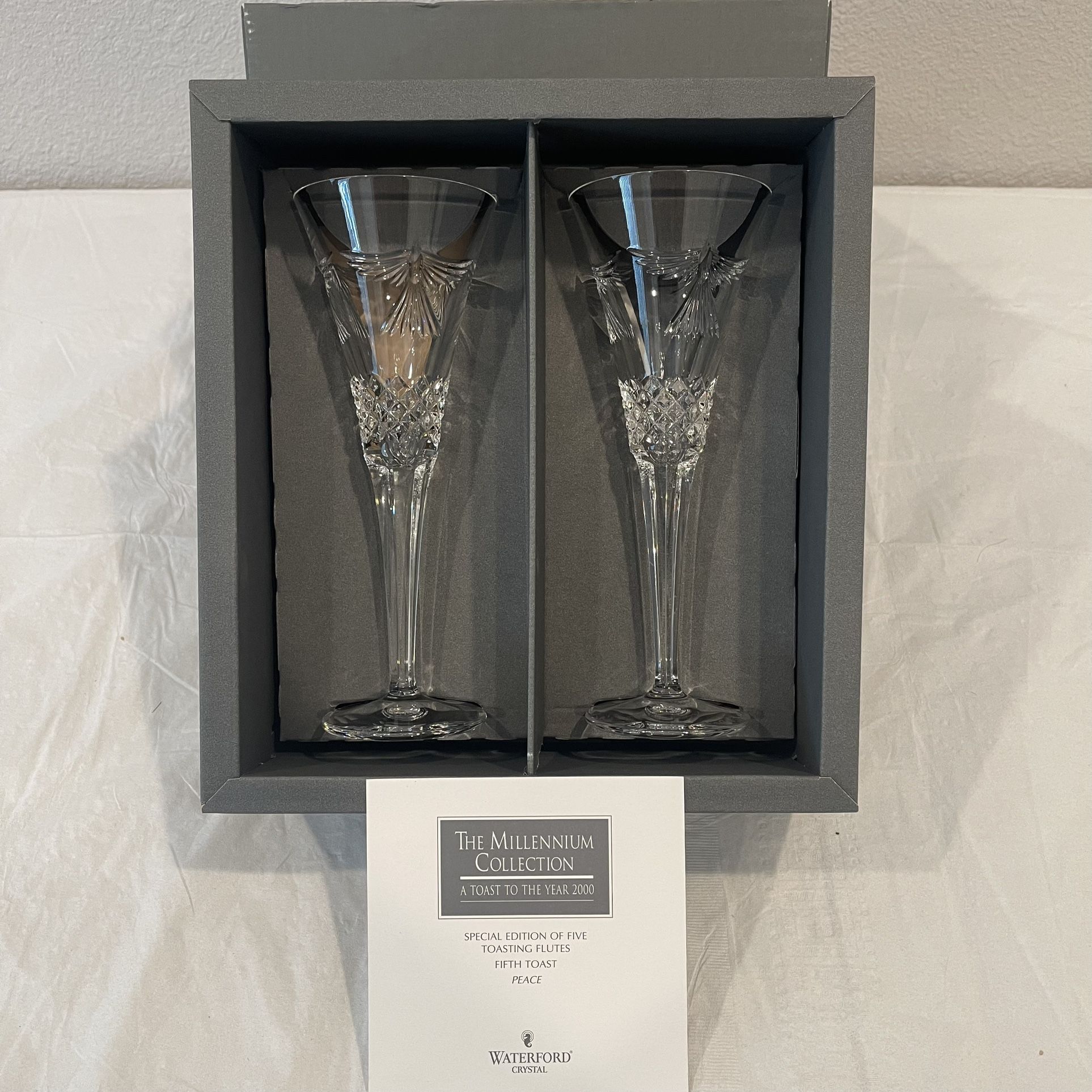 Waterford Millennium Collection Toast To The Year 2000 Champagne Flutes Complete Rare Set