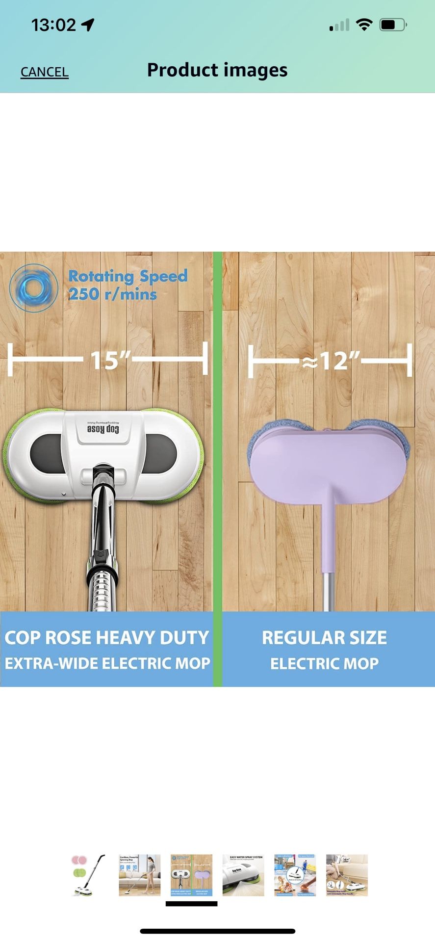 Cop Rose Cordless Electric Mop, large Size Electric Spin Mop with LED Headlight and Built-in Water Tank, Extendable Spray Mop with Mopping & Waxing Pa