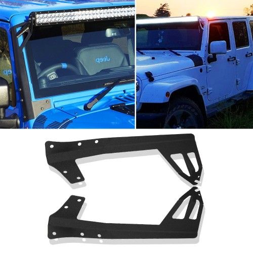 52 Inch Straight LED Work Light Bar Steel Metal Upper Windshield Mounting Brackets Fit 2007 2015 Jeep JK Wrangler Unlimited Rubicon Sport Sahara JKU