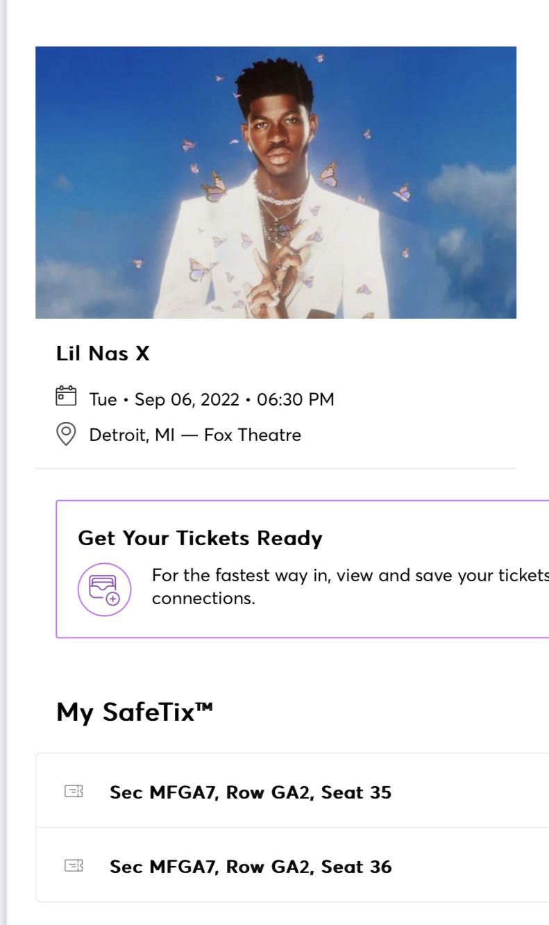 Lil Nas X Concert Tickets (2 GA) Detroit, MI