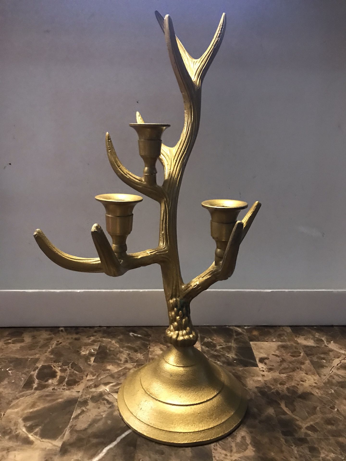 Brass Metal Deer Antler 19” Candle Holder