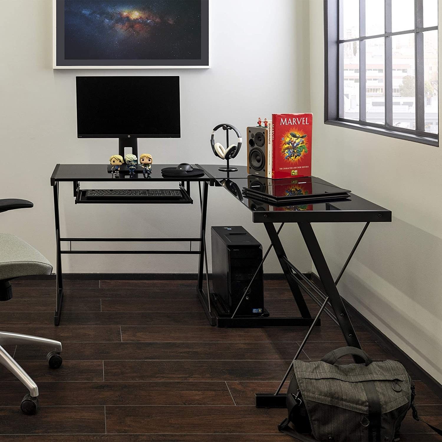Modern Corner L Shaped Computer Table, Black