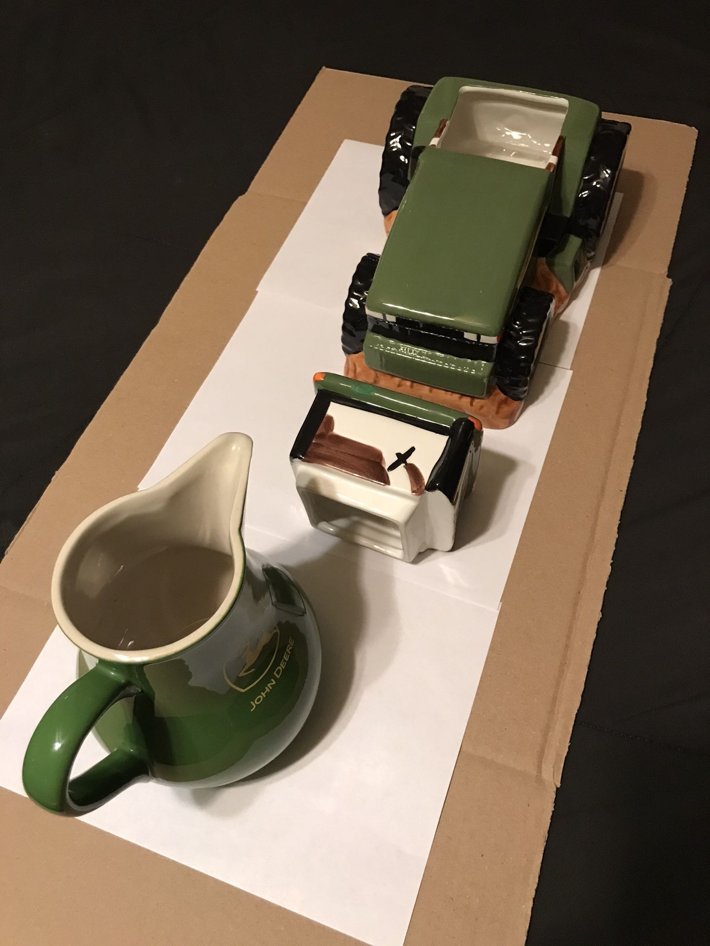 John Deere Combo: Tractor Cookie Jar & Heavy Large Milk Jug