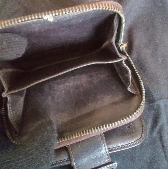 Vintage fendi ff monogram multi compartment brown leather canvas silver wallet