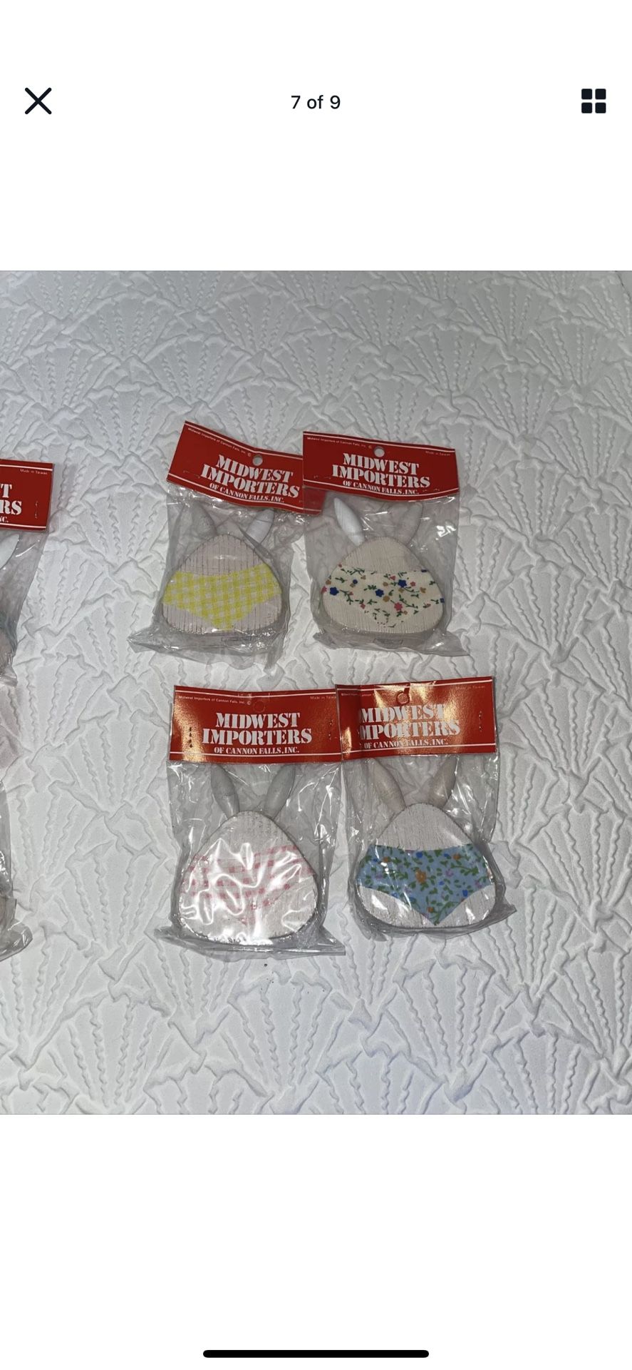 VTG Midwest Importers Of Canon Falls Wood Bunnies Ornaments Easter Like New Set of 6 Made in Taiwan! 3 matching sets!