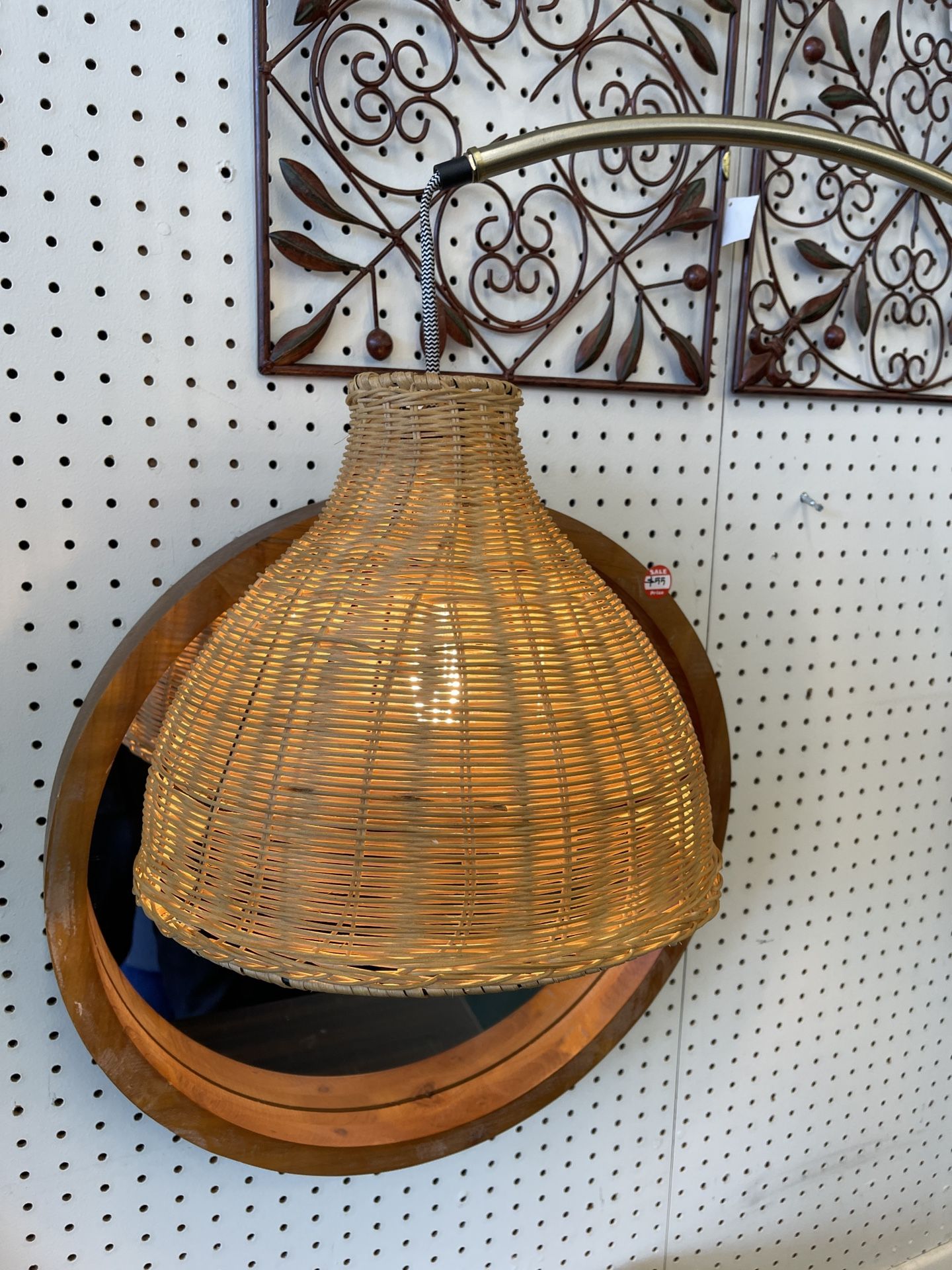 Antique BrassColor Arch Floor Lamp with Rattan Shade by Drew Barrymore Flower Home