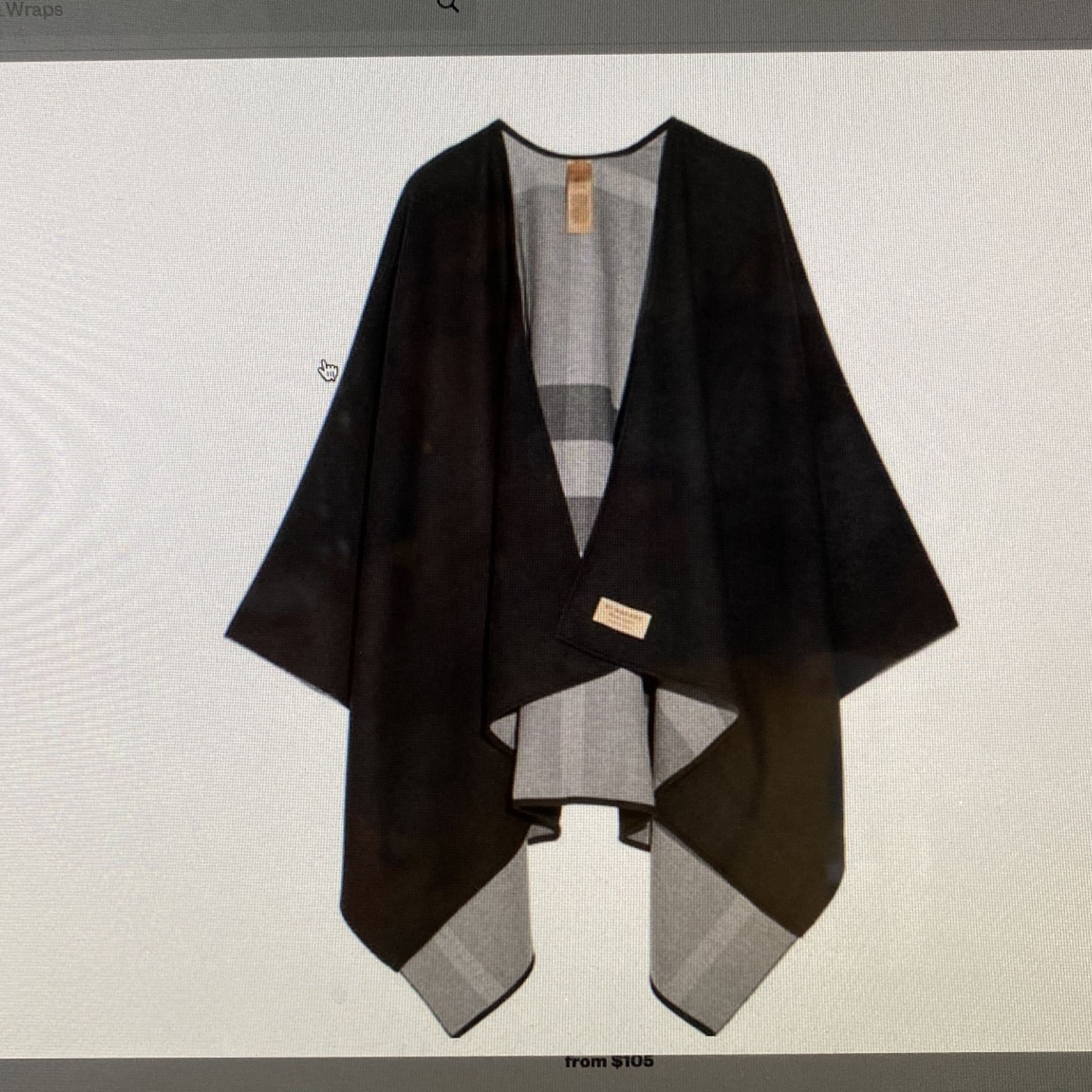 Burberry Black Reversible Check Wrap/poncho