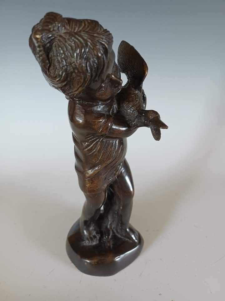 Beautiful Vintage Girl with Goose Brass Figurine