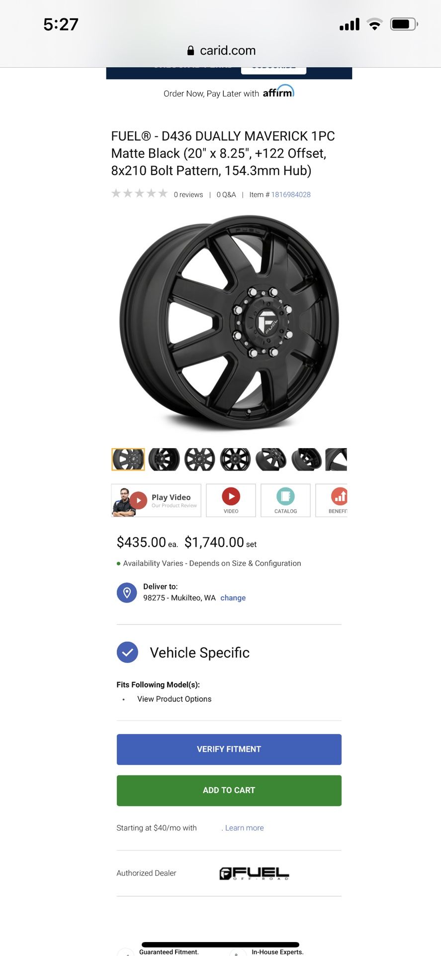 Fuel D436 Dually Front Wheel Spare