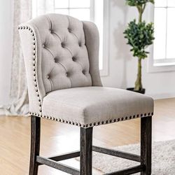 SET OF 2 COUNTER HEIGHT DINING CHAIRS / STOOLS TUFTED GLAM NAILHEAD ACCENT Thumbnail