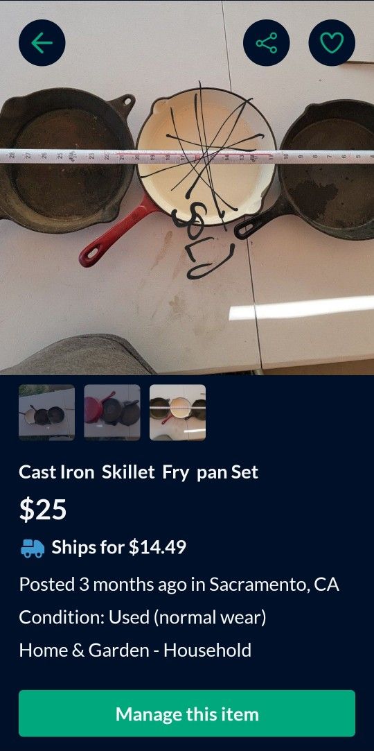 Cast Iron Skillet Fry pan Lot Of 2