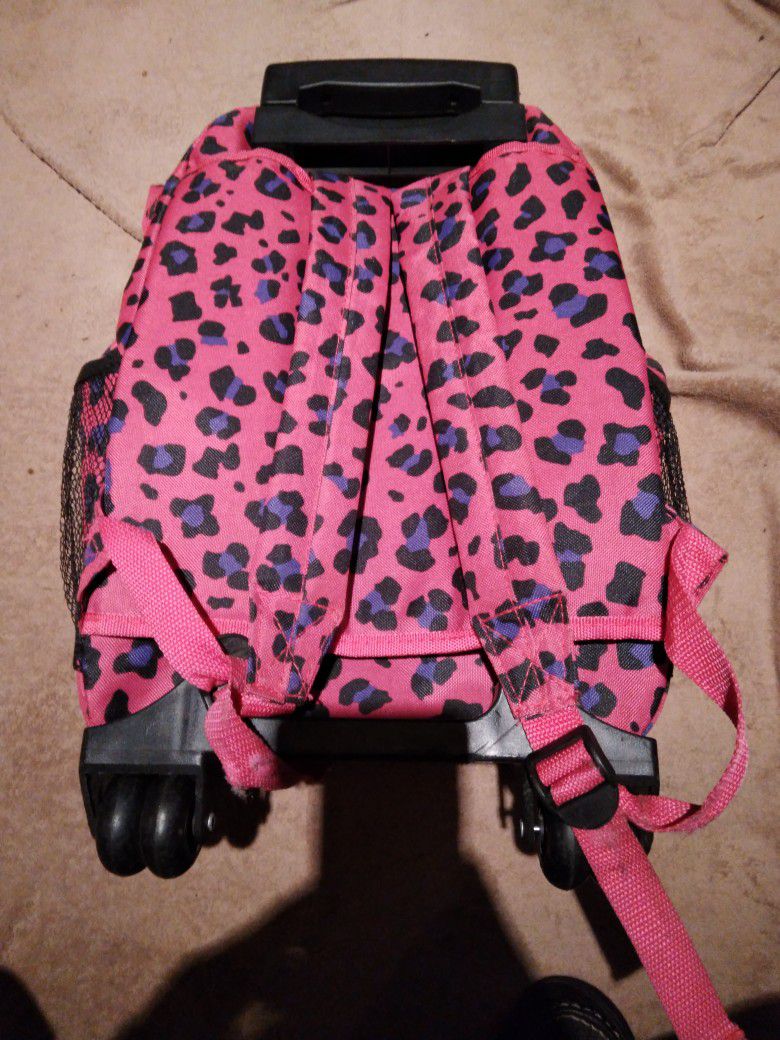 Pink Leopard Rolling Backpack