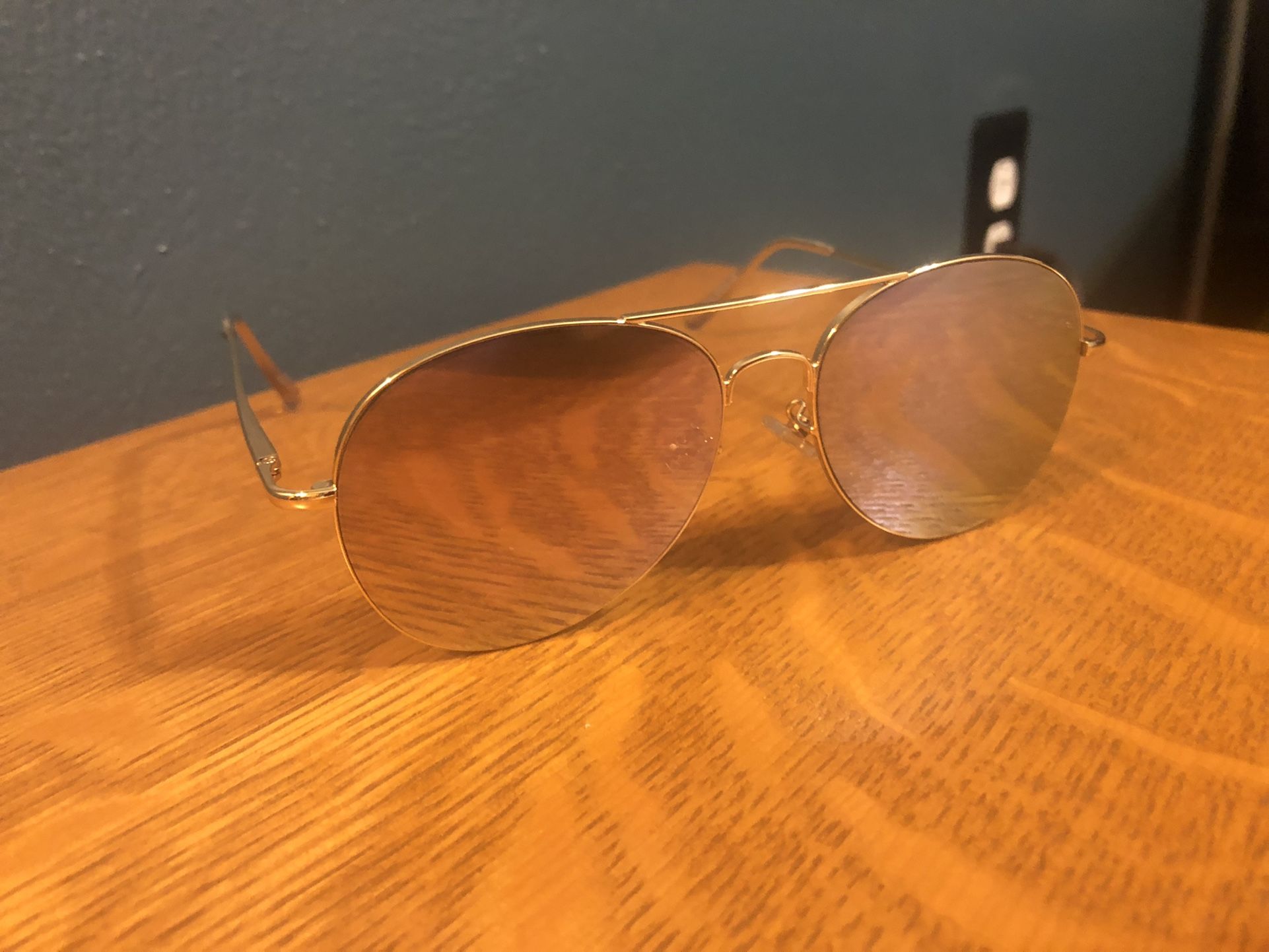 Unused Purple Mirror Flat Lense Aviator Sunglasses Gold Trim