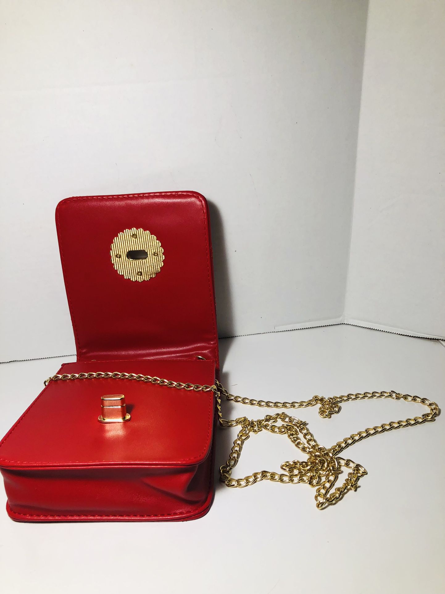 Red Evening Bag, Long Gold Chain Strap NWOT
