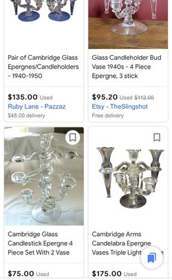 Epergne Candelabra Vase Glass Vintage Complete Thumbnail