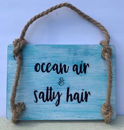 Ocean Air & Salty Hair Painted Wood Sign Thumbnail