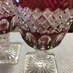 (2)  WESTMORELAND  ‘WATERFORD”  6  5/8” GOBLETS   CRANBERRY TO CLEAR ELEGANT GLASSWARE	 Thumbnail
