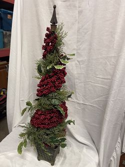 Spiral Christmas Tree Topiary With Red Berries  Thumbnail