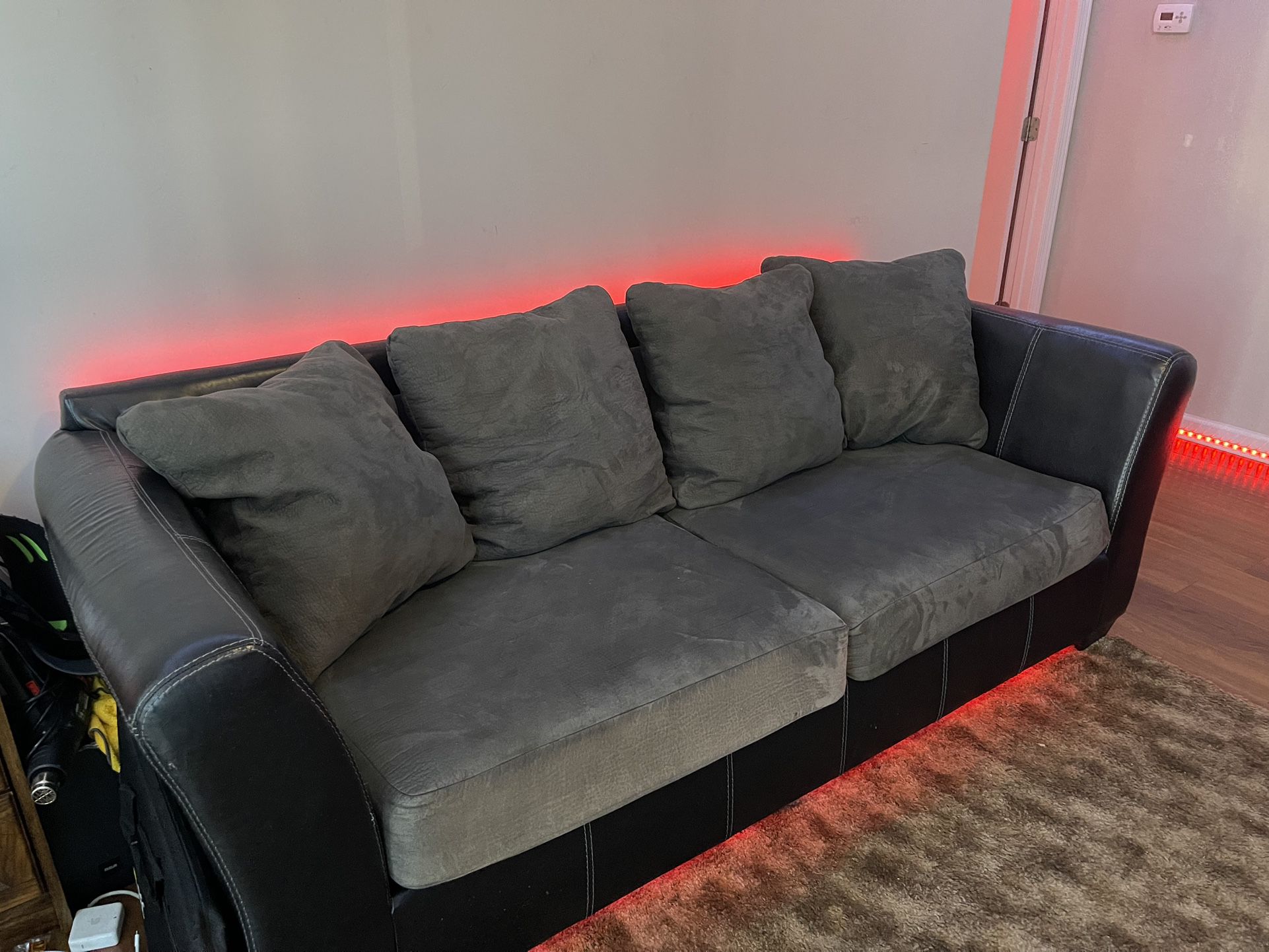 Black/Gray Leather And Suede Sofa (RGB LEDs)