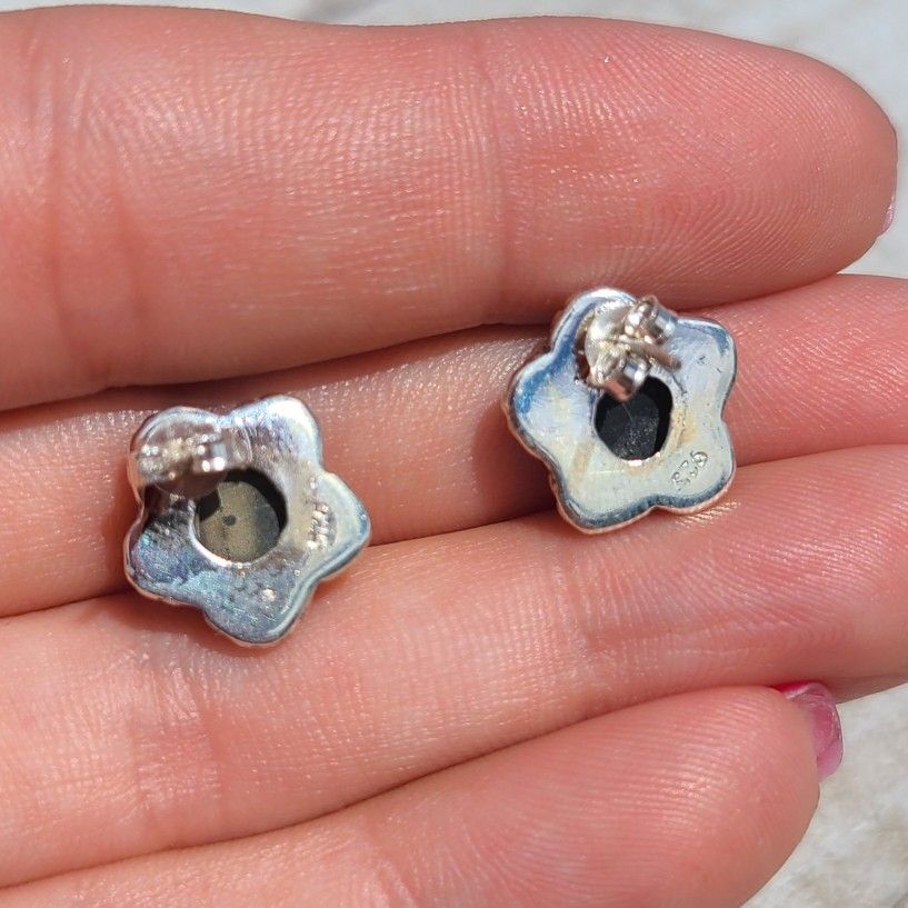 Star - Larvikite Black Moonstone 925 Stud Earrings