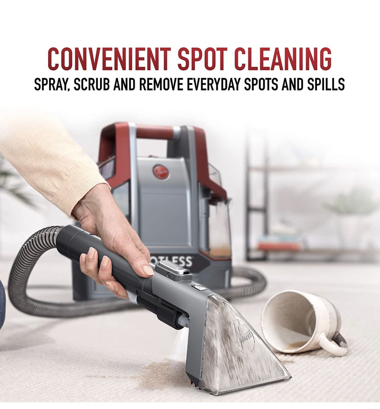 NEW! Hoover Spotless Portable Carpet & Upholstery Spot Cleaner, FH11300, Red
