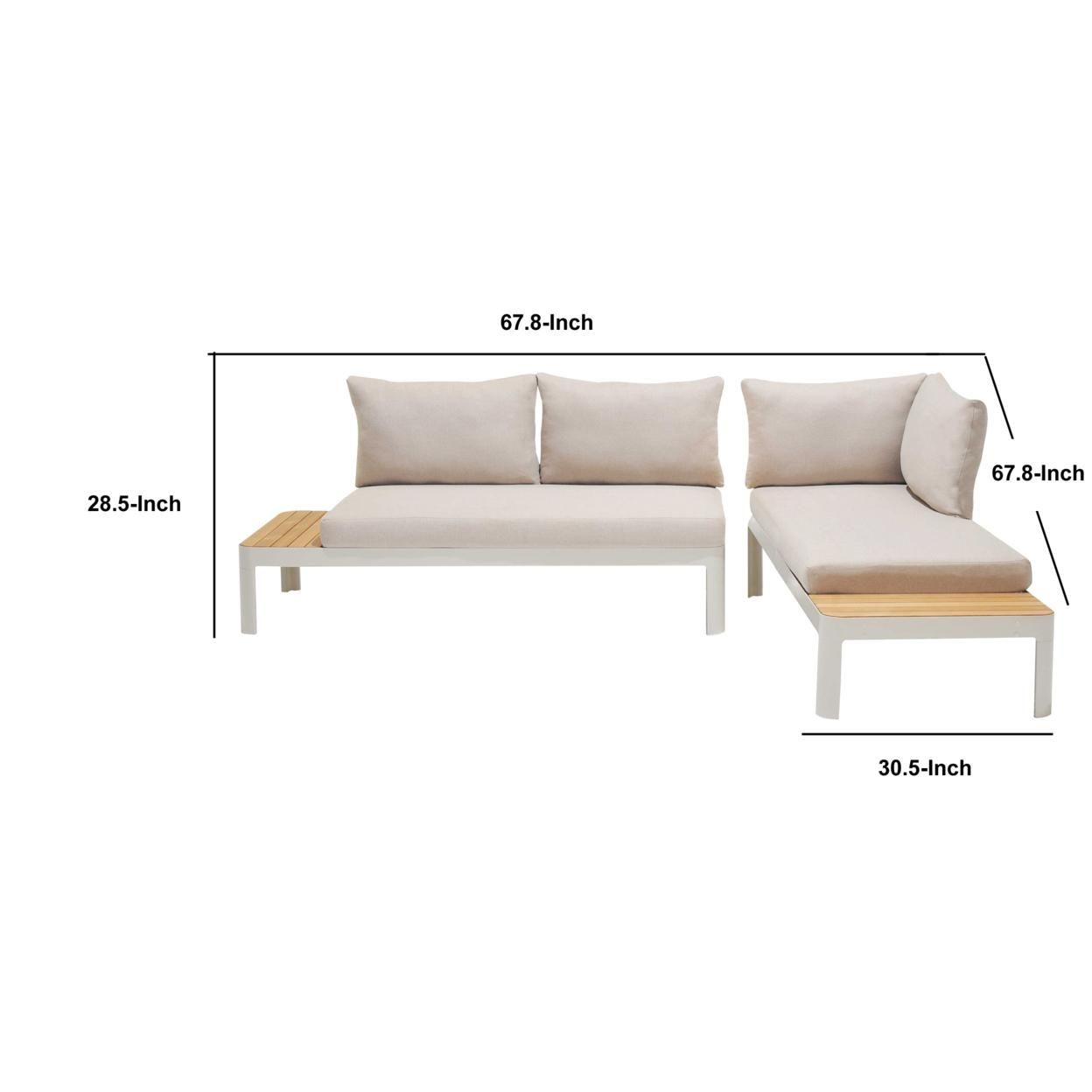 Saltoro Sherpi Outdoor Sofa with Slatted Snack tray, Set of 2, Light Gray