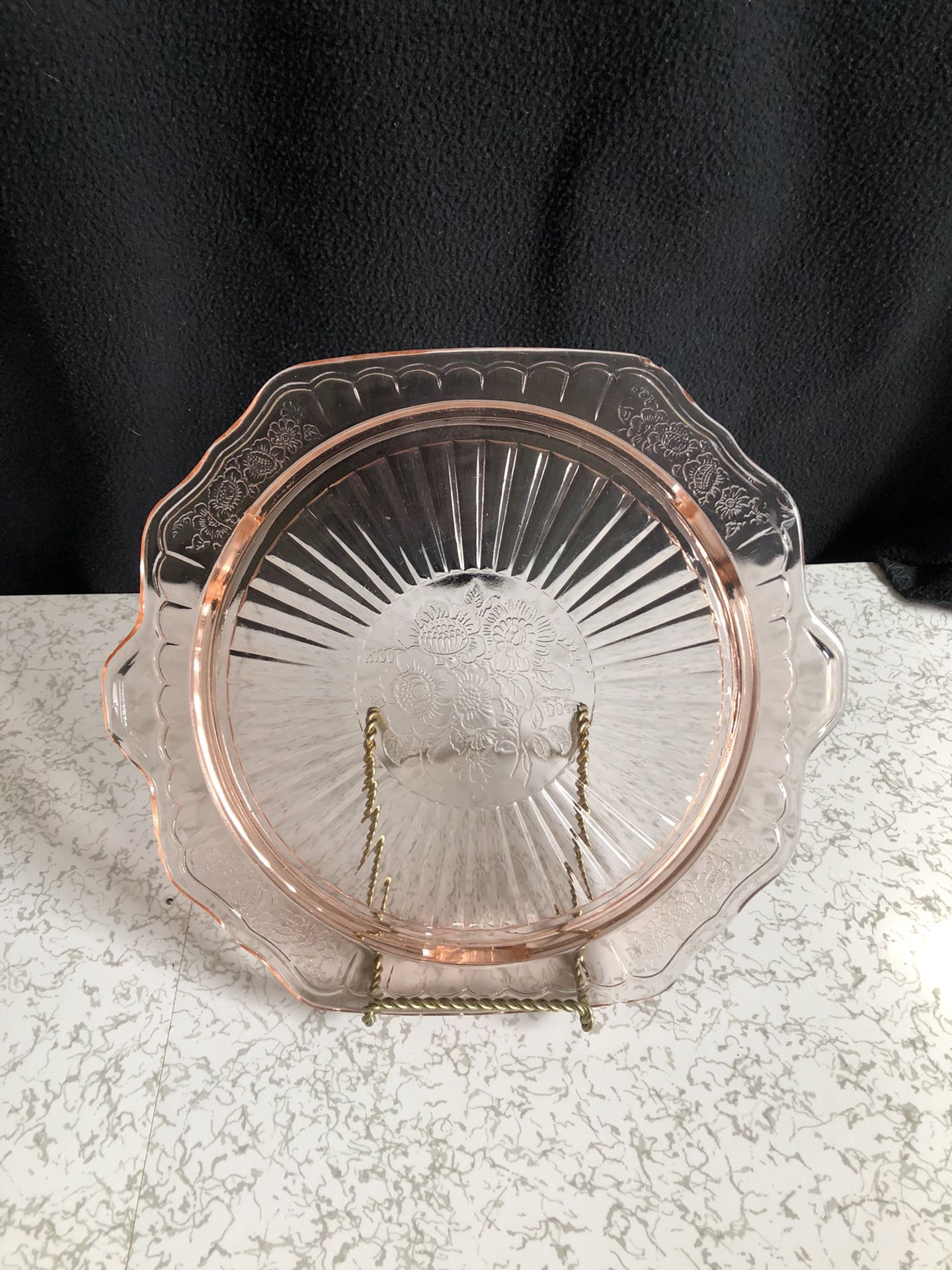 Vintage Anchor Hocking Mayfair Pattern Pink Depression Glass Cake Plate