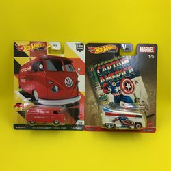 Volkswagen T1 Bus Lot (2) - Porsche Marvel Captain America VW Hotwheels Car Culture Thumbnail