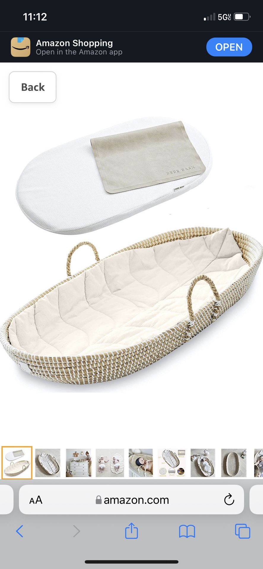 Bebe Bask - - Handmade Baby Changing Basket - - 100% Natural Organic Seagrass & Cotton Moses Basket - - Waterproof Bamboo Pad, & Thick, Soft Luxury Le