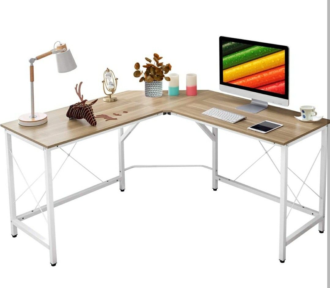 Sleek L Shaped Desk w/ Shelves (54.3’’) Computer Corner Desk Wood Metal Gaming Desk Table Home Office Workstation