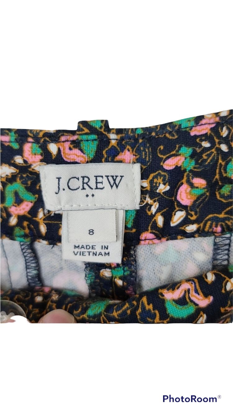 J.Crew Factory Skimmer Cropped Medallion Print Green & Pink Pants Woman’s Size 8