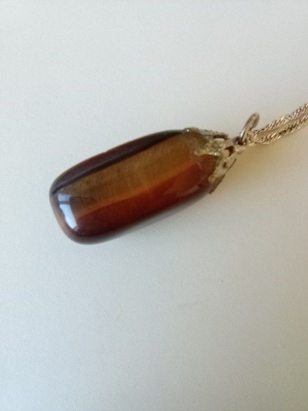 Beautiful Amber Stone On Sterling Silver Chain