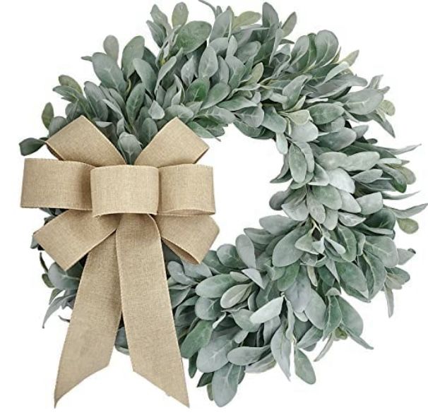 22 Inch Flocked Lambs Ear Wreaths for Front Door Wreaths for All Seasons Spring Summer Fall Autumn Winter Simple Modern Year Round Everyday F