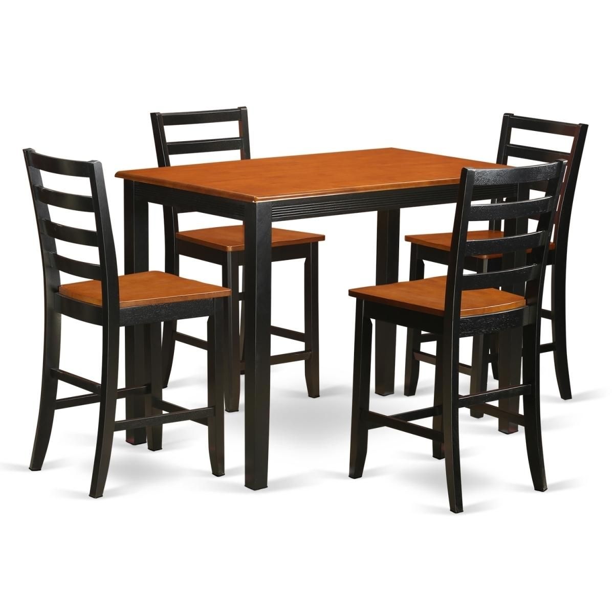Counter Height Pub Small Kitchen Table & 4 Bar Stool, Black Finish