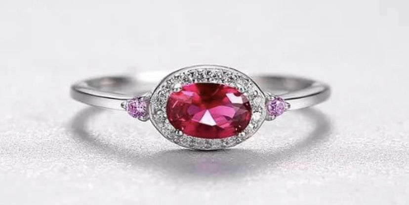 Ruby, Pink Topaz Silver Ring S925 Sz 8