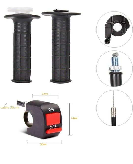 22mm Twist Throttle Accelerator Handle Grips, 50 90 110 125cc Pit Bike Dirtbike by Lucky Seven (Handle Grip + Cable + Throttle Clamp + flameout switch