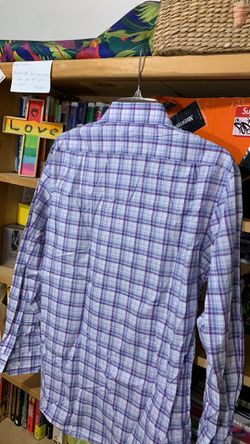 TOMMY HILFIGER-men’s violet/blue plaid ‘SLIM FIT’ long sleeve dress shirt Thumbnail